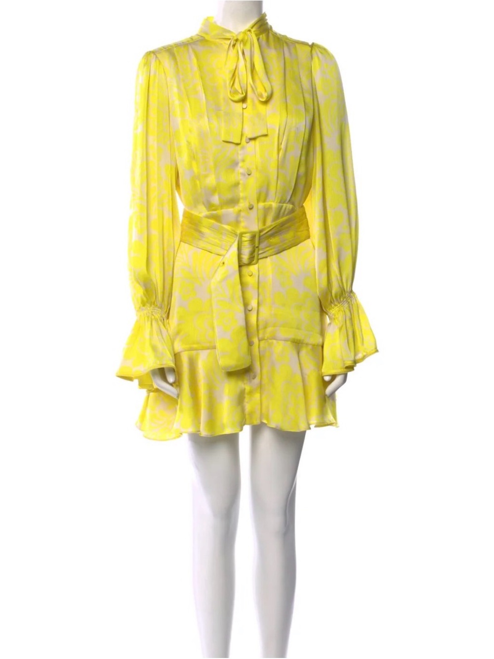 NWOT Alexis Yellow Tie-Neck Ruffled Mini Dress